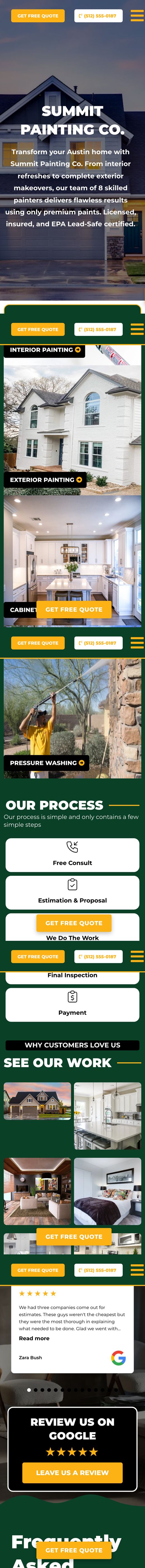 Summit Painting Co. demo website on a phone