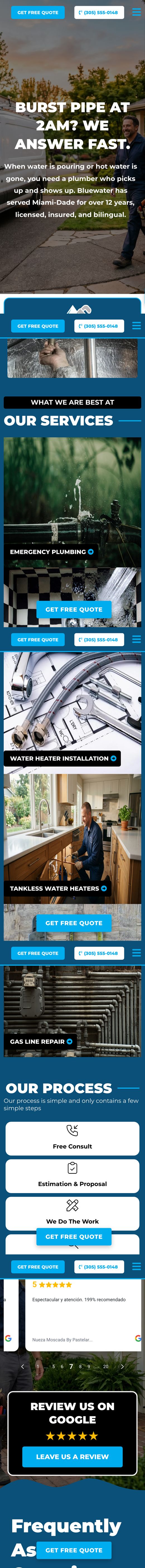 Demo website for a plumbing company on a phone
